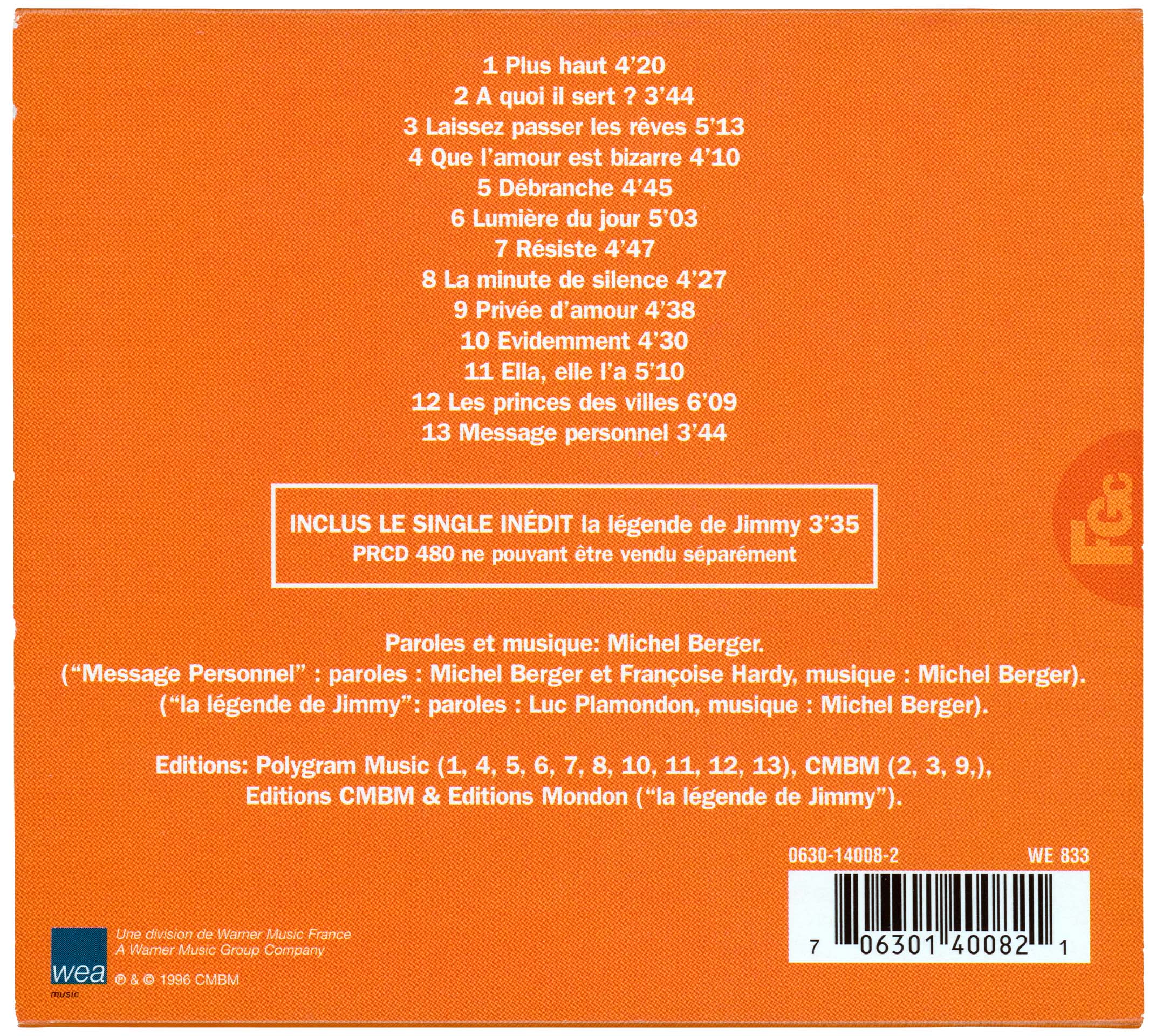 CD album France de France Gall Warner 0630 14008-2 1996 fourreau orange single inédit