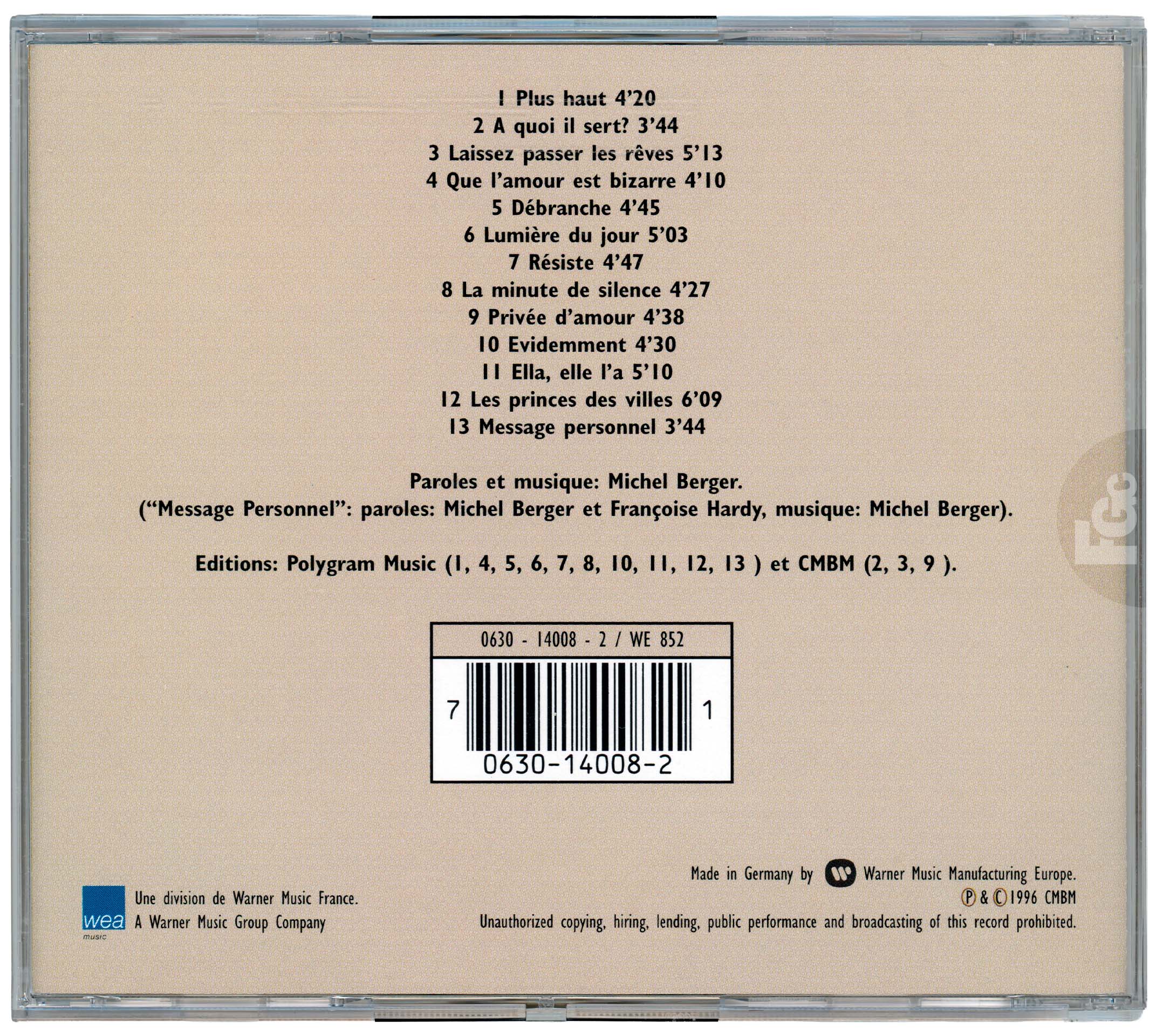CD album France de France Gall Warner 0630 14008-2 1996 fourreau orange single inédit