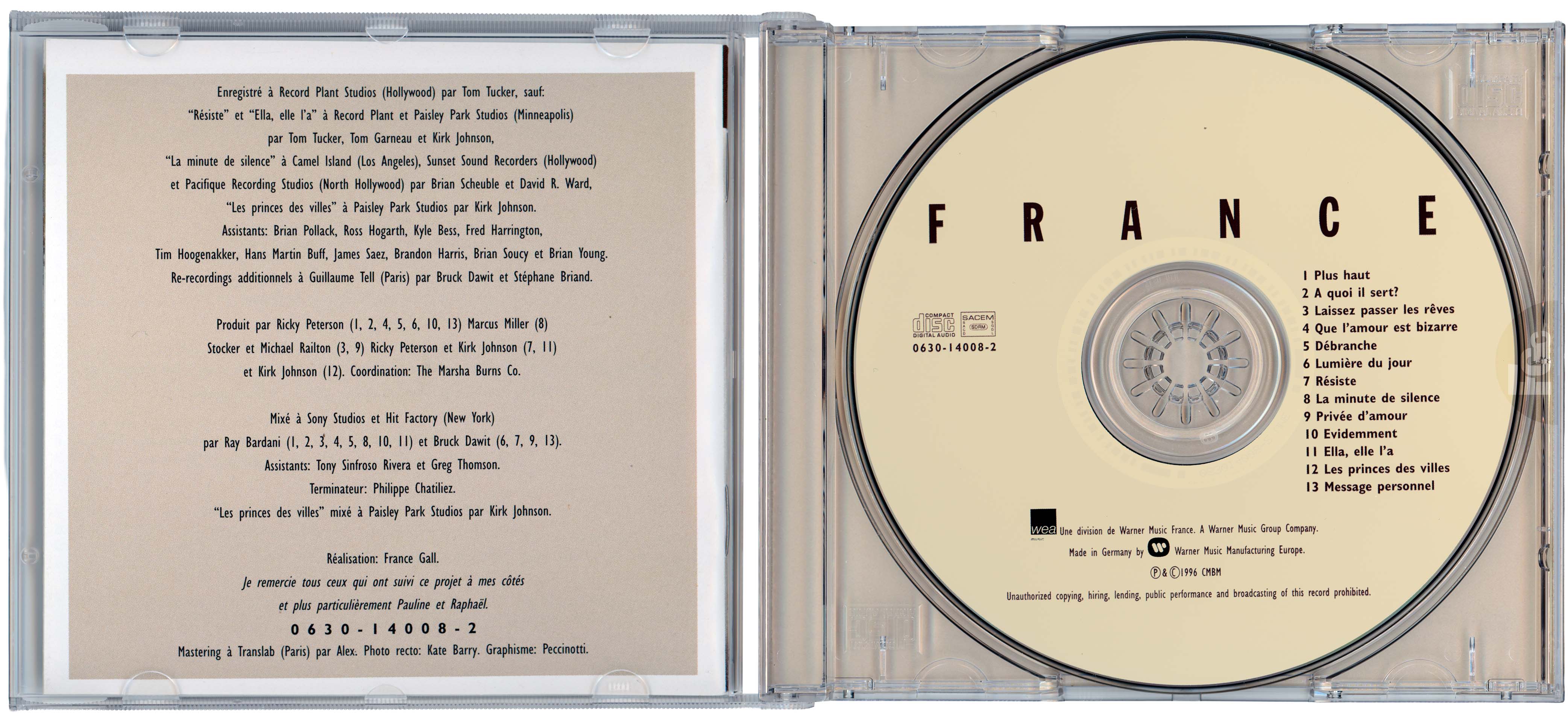 CD album France de France Gall Warner 0630 14008-2 1996 fourreau orange single inédit