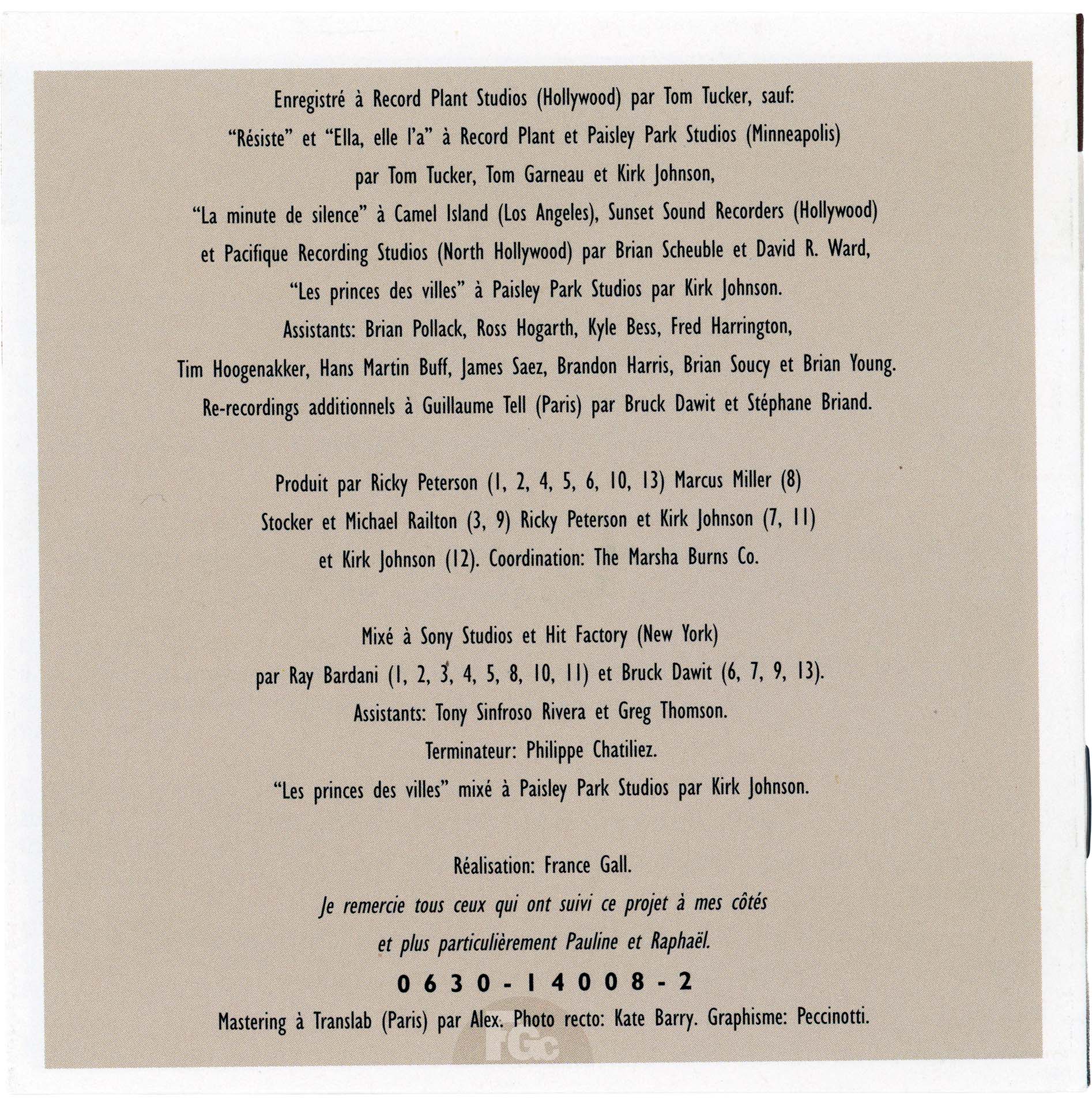 CD album France de France Gall Warner 0630 14008-2 1996 fourreau orange single inédit