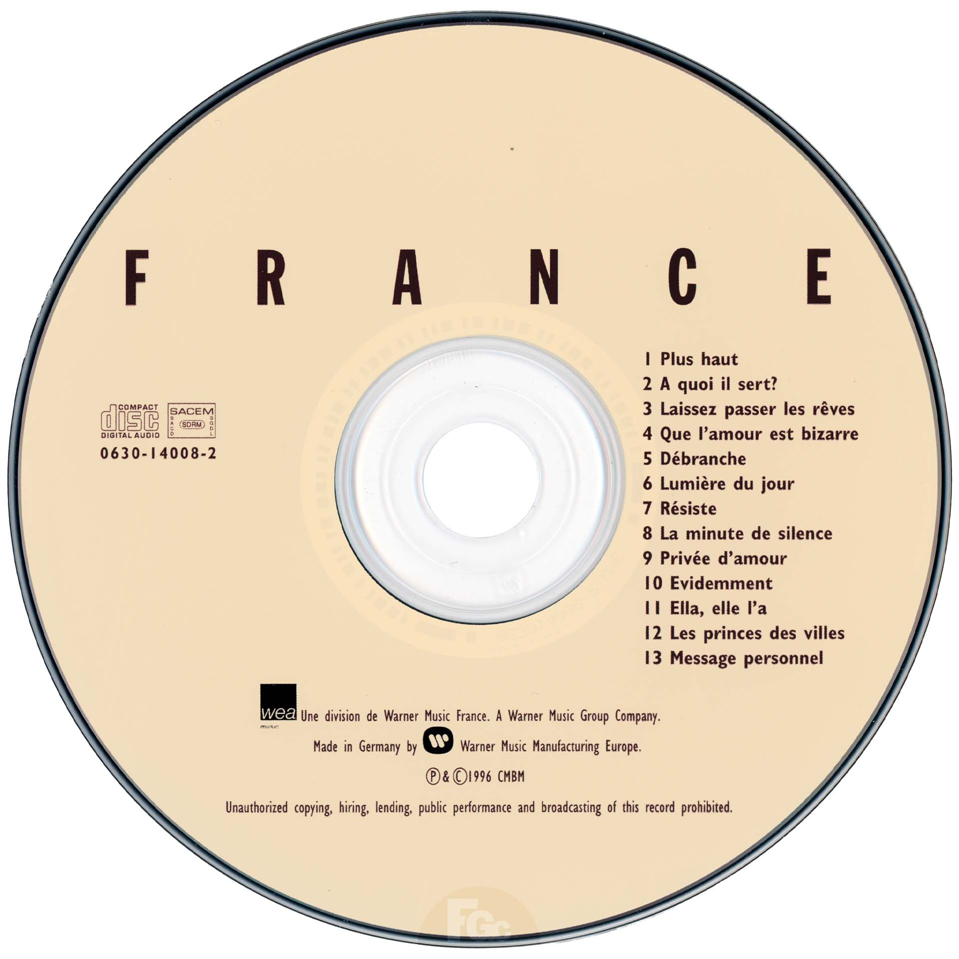 CD album France de France Gall Warner 0630 14008-2 1996 fourreau orange single inédit