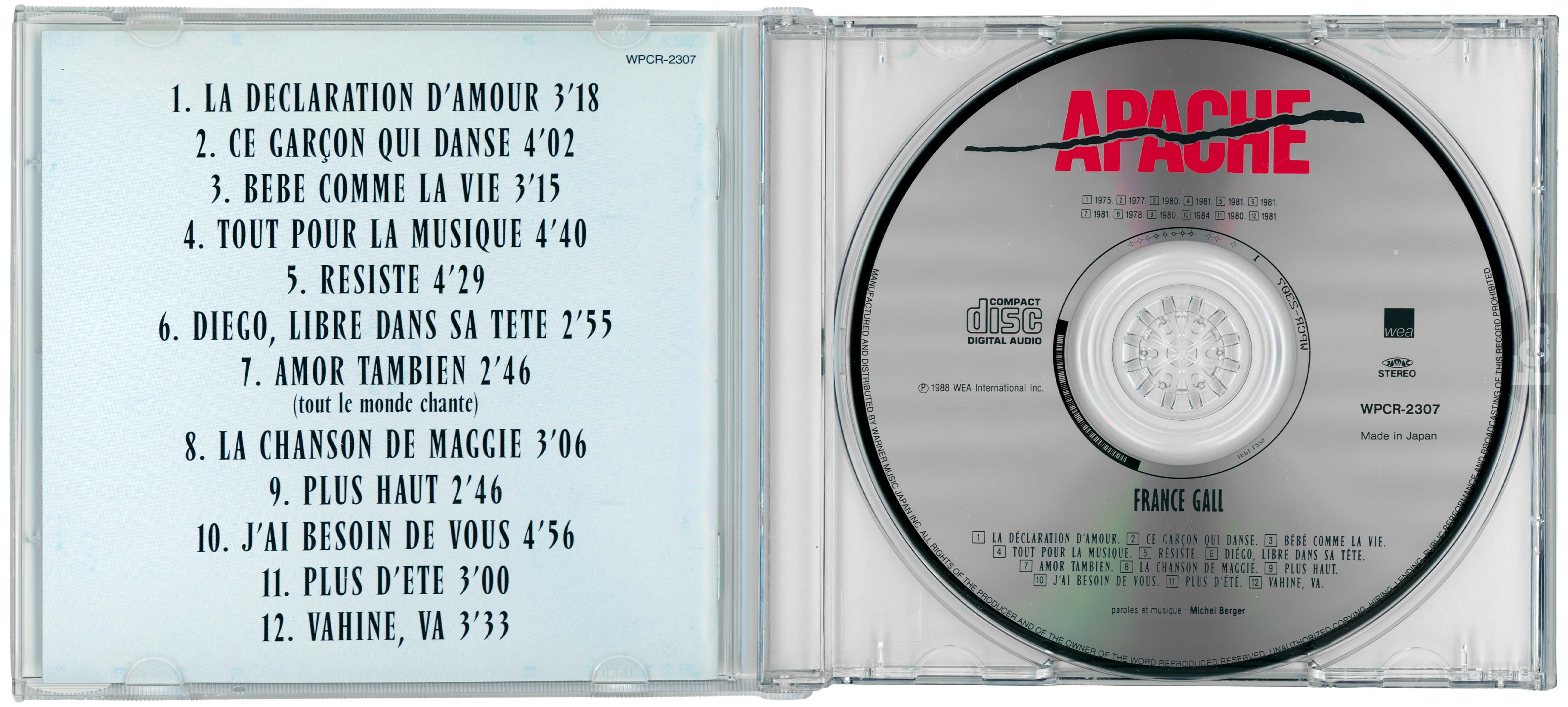 CD Passionnément France Gall WEA Apache WPCR 2307 Japon 1998 compilation