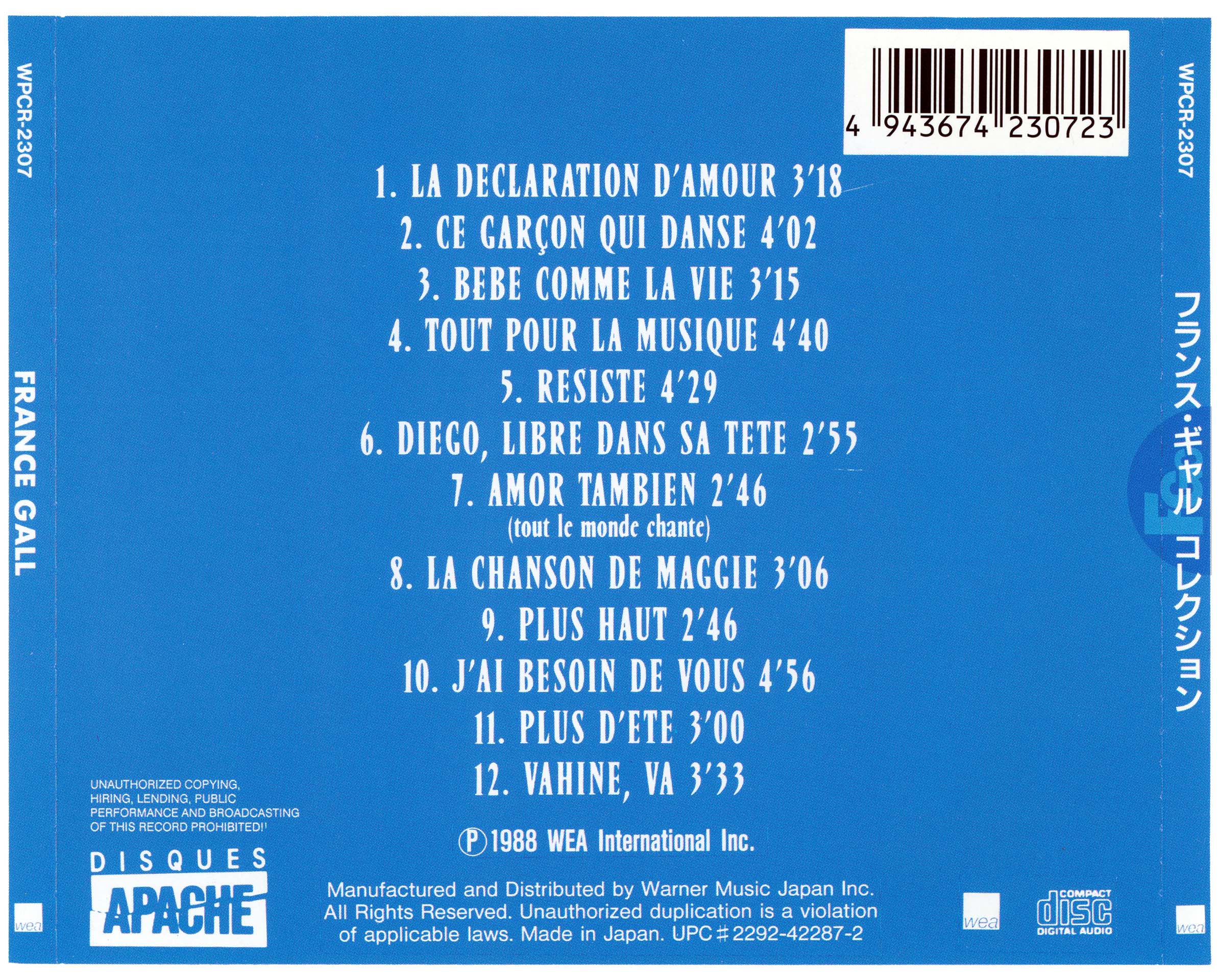 CD Passionnément France Gall WEA Apache WPCR 2307 Japon 1998 compilation