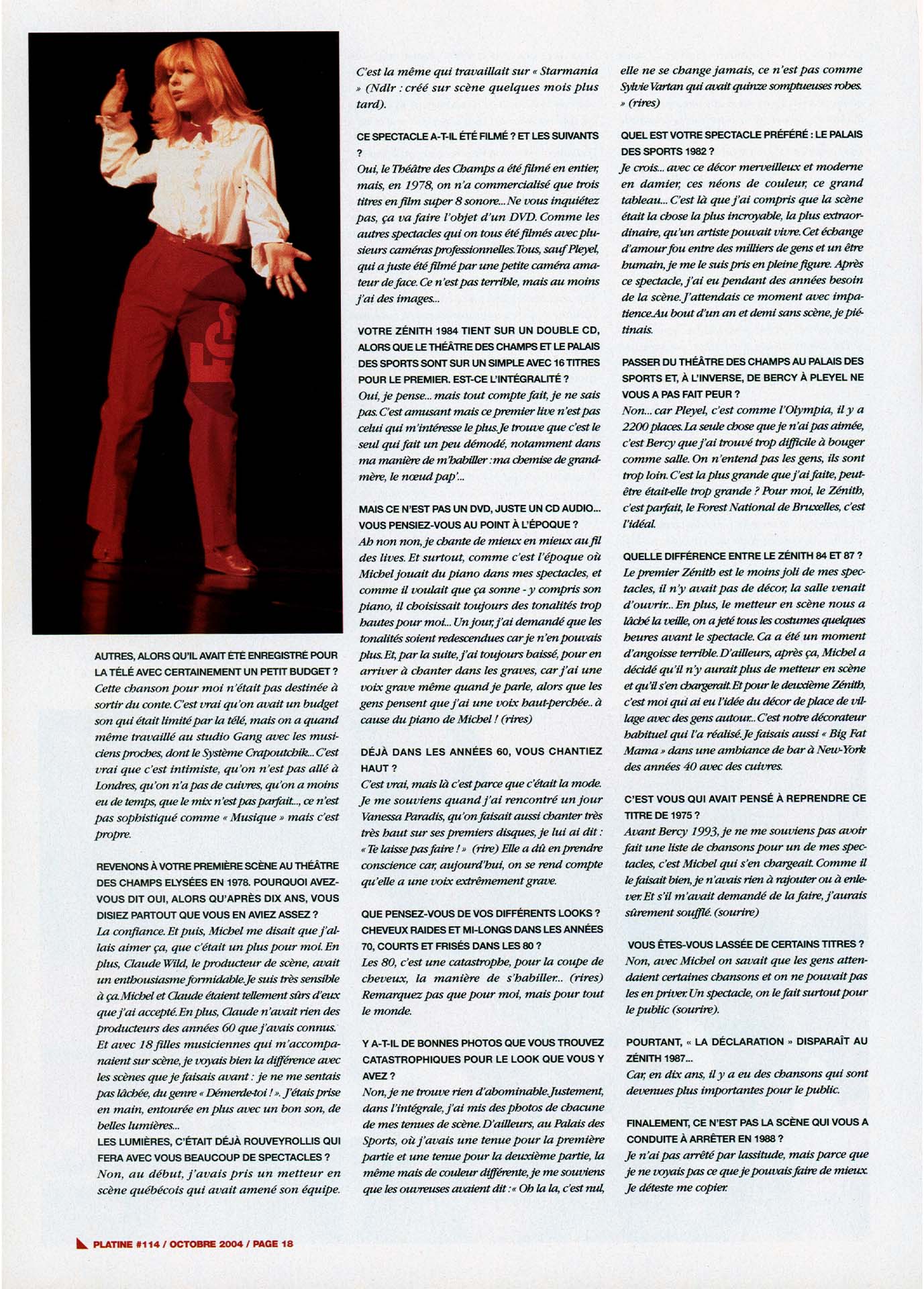 Interview France Gall Platine octobre 2004, Les tours de France
