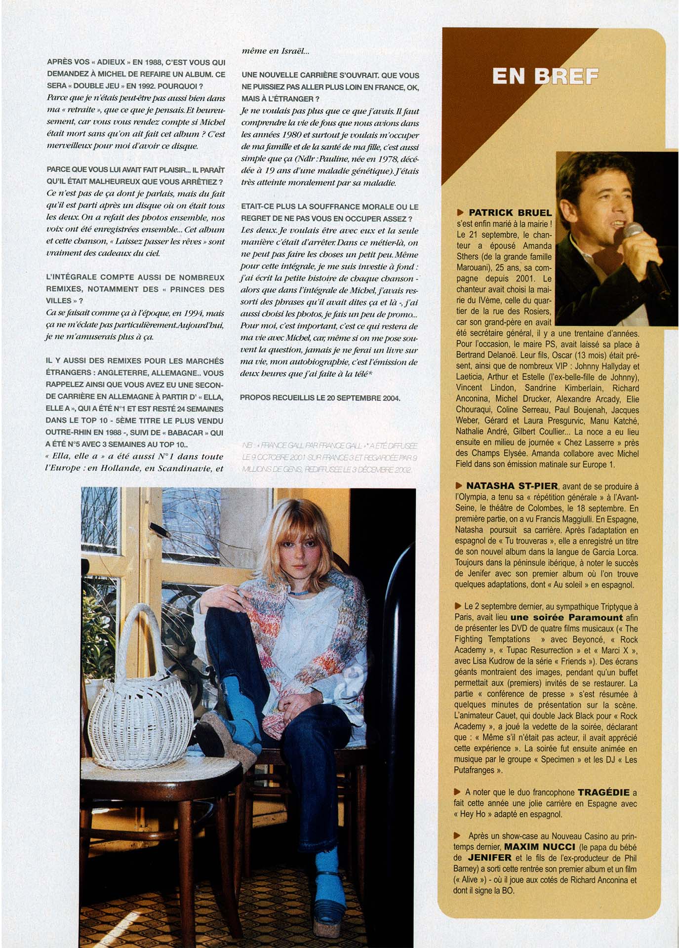 Interview France Gall Platine octobre 2004, Les tours de France