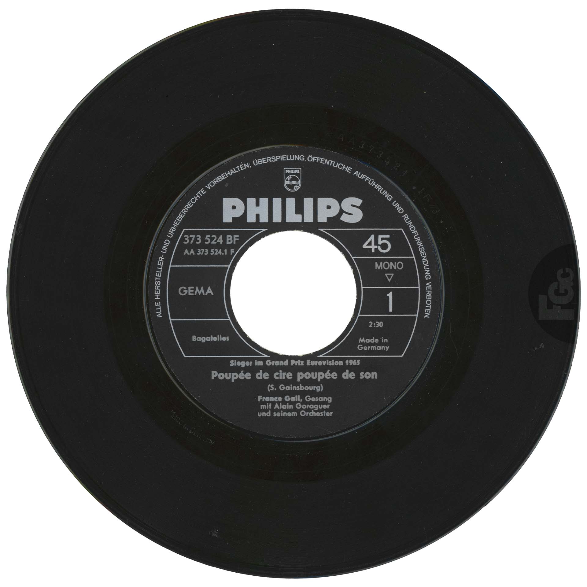 Le 45 tours allemand de Poupée de cire poupée de son de France Gall, Philips 1965
