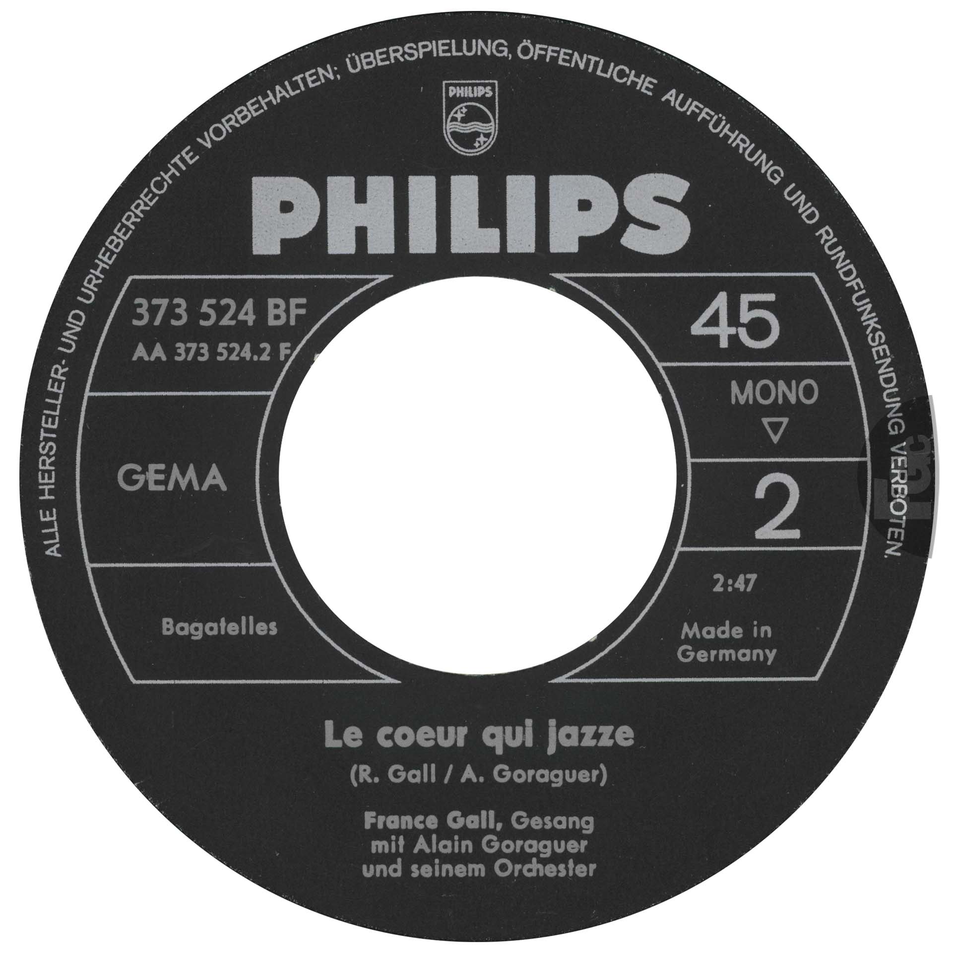 Le 45 tours allemand de Poupée de cire poupée de son de France Gall, Philips 1965