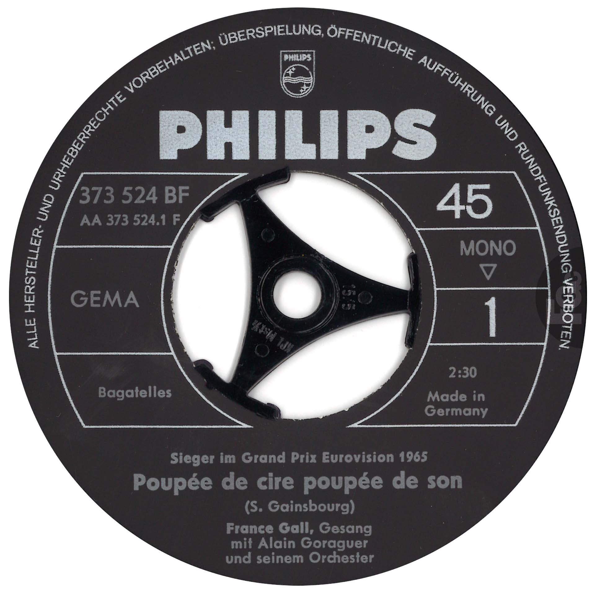Le 45 tours allemand de Poupée de cire poupée de son de France Gall, Philips 1965