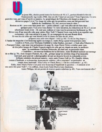 Magazine Mademoiselle Âge tendre janvier 1966, numéro 15, avec France Gall