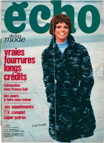 France Gall dans Écho de la mode novembre 1968, reportage mode et beauté.