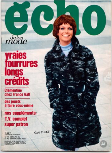 France Gall dans Écho de la mode novembre 1968, reportage mode et beauté.