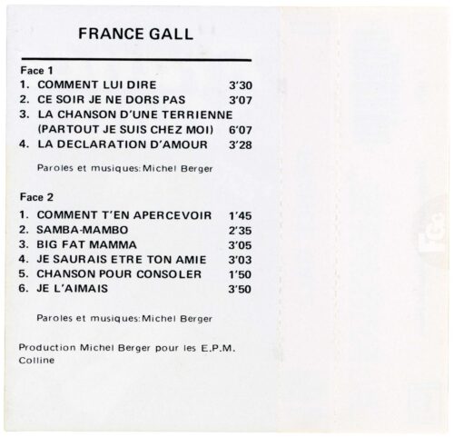 Album France Gall de 1975 en cassette, réédition WEA 1990, 2292-46172-4