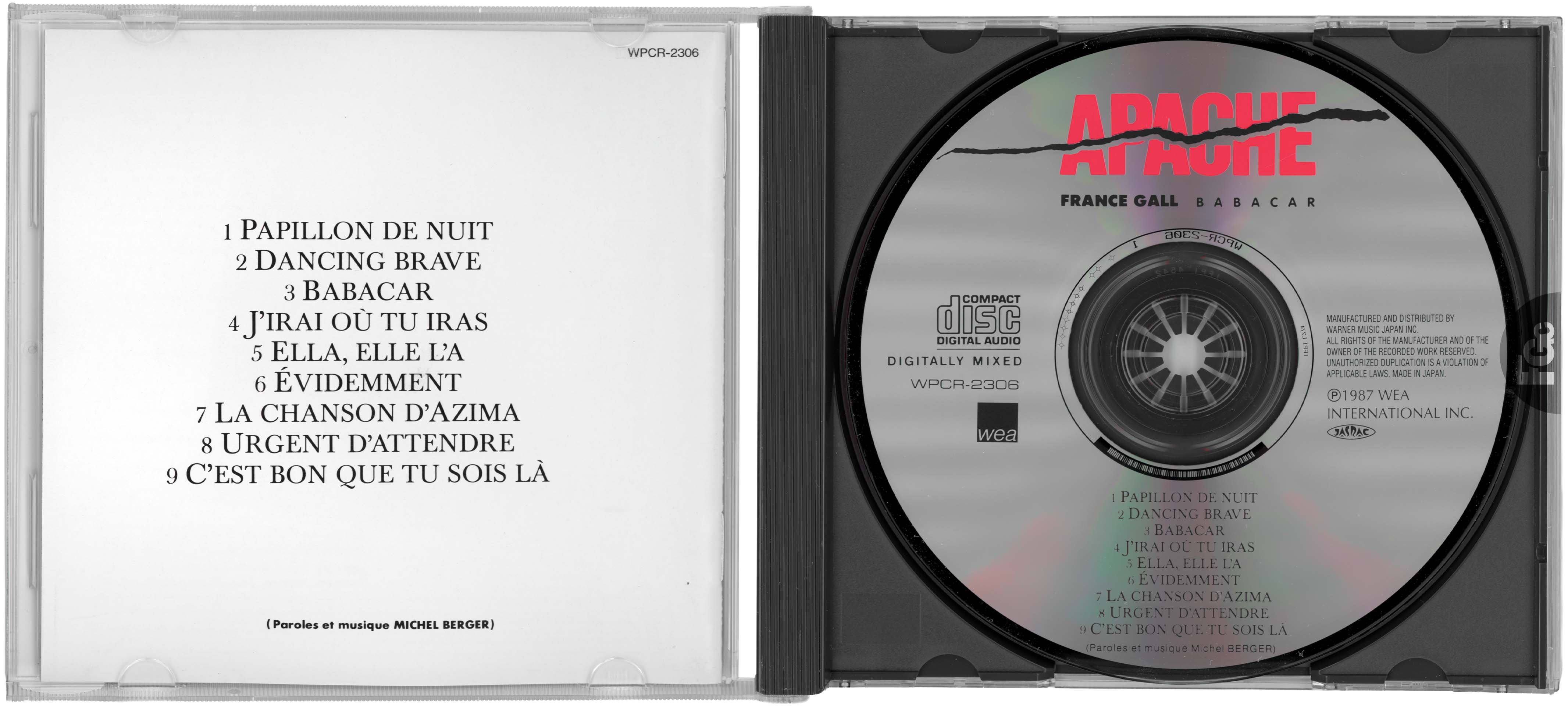 France Gall, album Babacar, CD japonais WEA Japan WPCR-2306, 1998