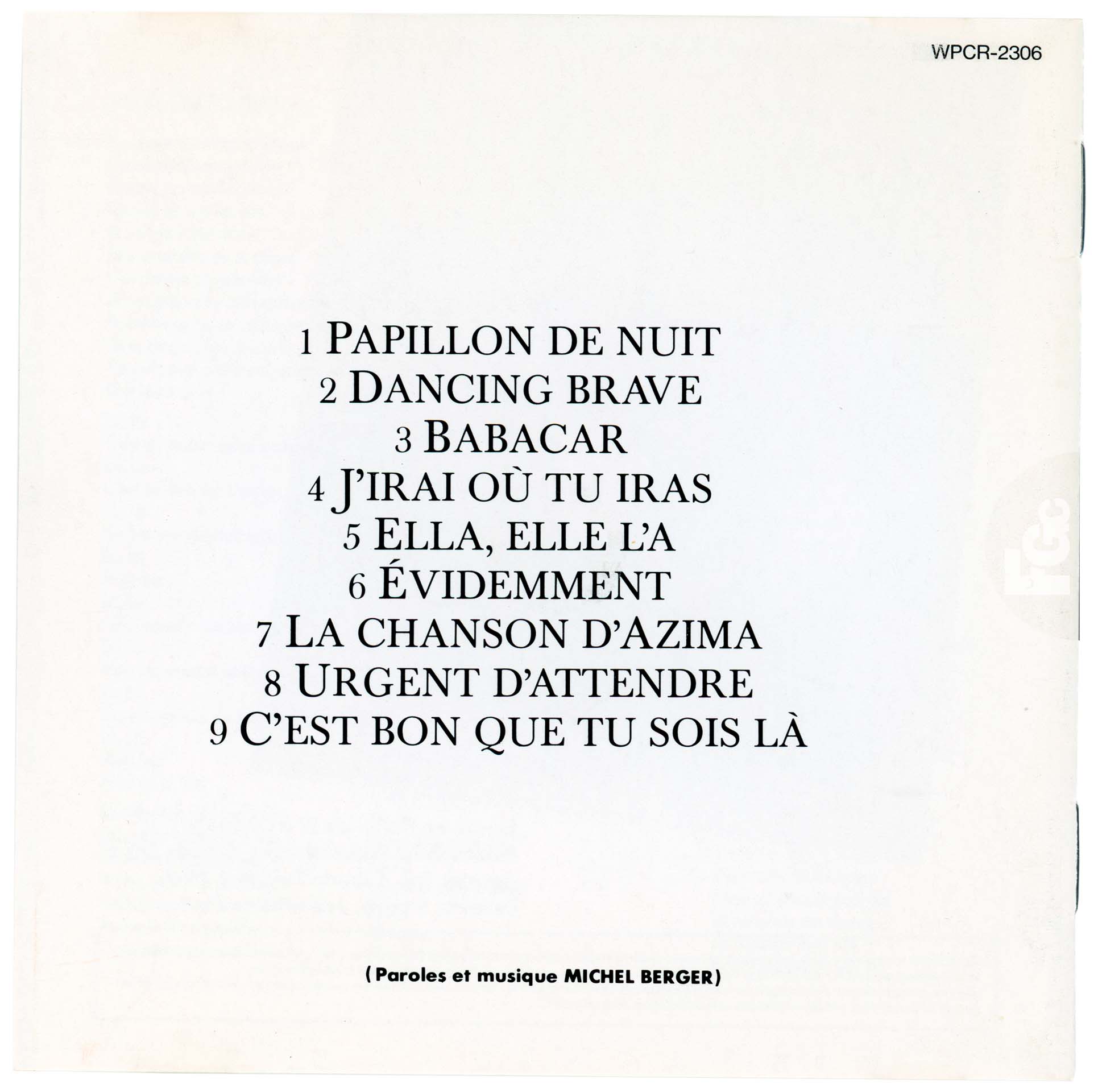 France Gall, album Babacar, CD japonais WEA Japan WPCR-2306, 1998