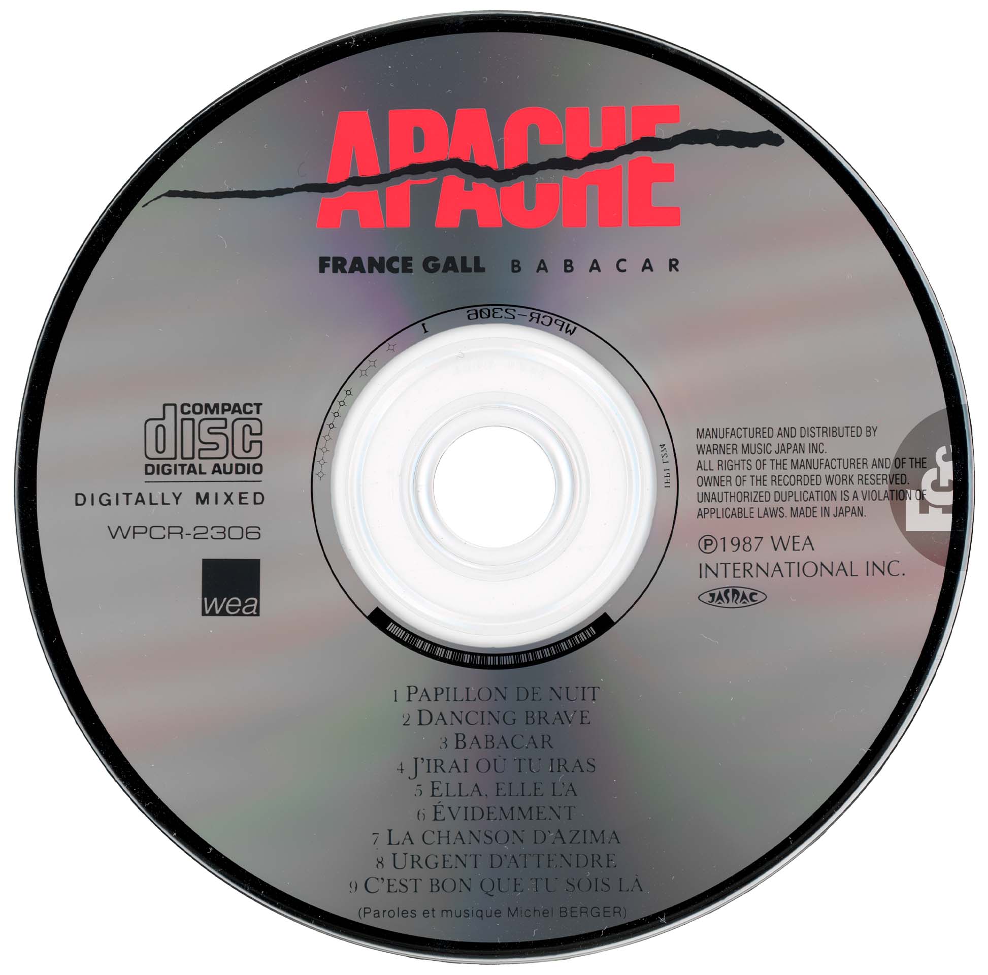 France Gall, album Babacar, CD japonais WEA Japan WPCR-2306, 1998